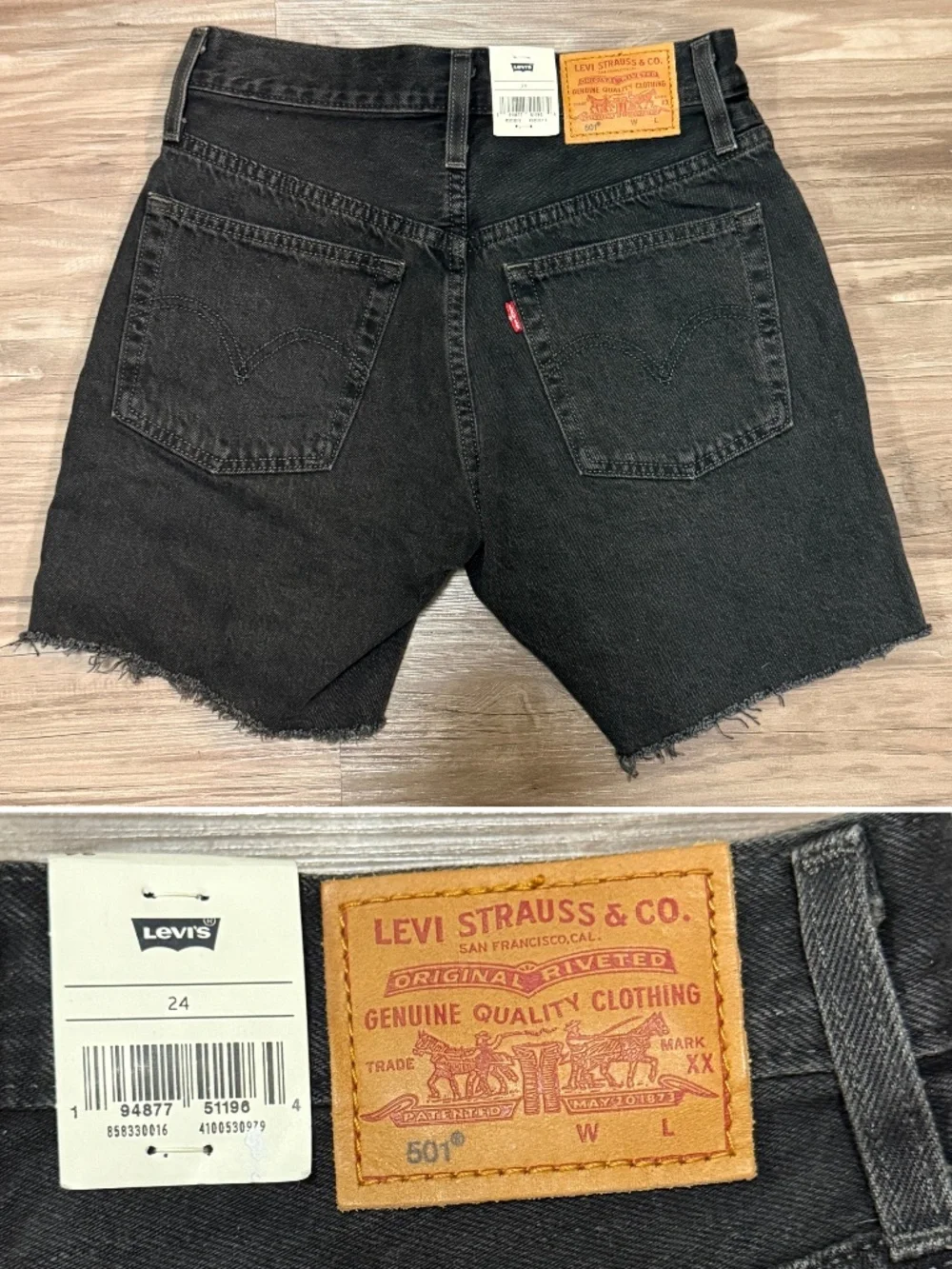 NWT Levi's Premium 501 Mid-Thigh Shorts Lunar Black Big E Sz 24 $70
